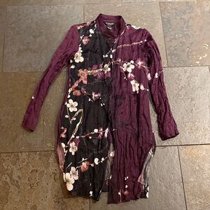 Citron Santa Monica Burgundy and Black Floral silk blend tunic Top